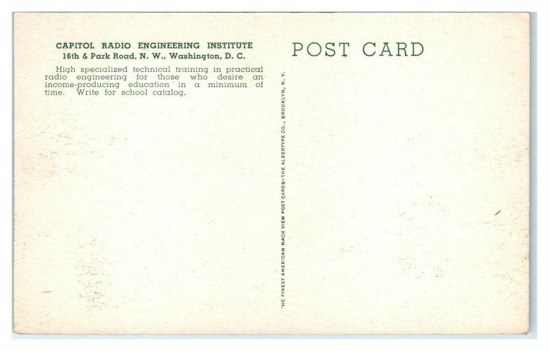 Capitol Radio Engineering Institute, Washington, DC Postcard *6V(2)20