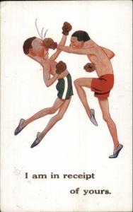 Skinny Guys Boxing Comic - Great Art c1920s Postcard