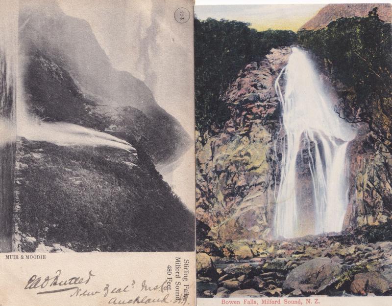 Stirling Fall Bowen Falls Milford New Zealand 2x Antique Postcard s