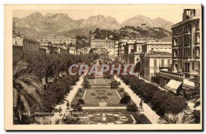 Old Postcard Menton Public Garden and St Agnes mountains