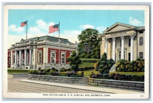 Norwich Connecticut CT Postcard Post Office BPO Elks Building Exterior View 1940