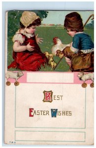 Easter Postcard Wishes Children Baby Chicks Chicken Hen Embossed c1910's Antique