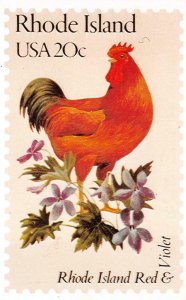 RED ROOSTER & VIOLET RHODE ISLAND STAMP ANDREWS CACHET POSTCARD (1982)