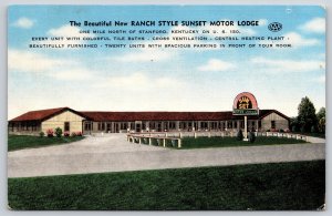 Stanford KY~Roadside View Of Ranch Style Sunset Motor Lodge~Vintage Linen PC
