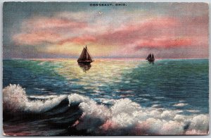 Conneaut Ohio Sailing At Night Colorful Sky Majestic Waves Postcard