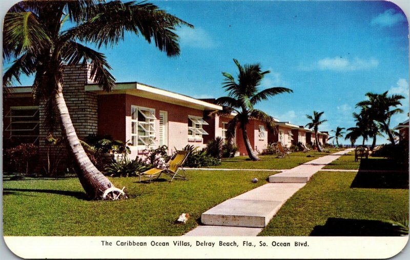 Vtg Delray Beach Florida FL The Caribbean Ocean Villas 1950s Postcard