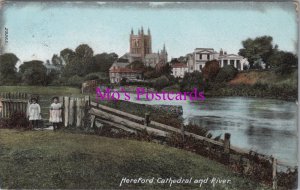 Herefordshire Postcard - Hereford Cathedral and River  RS37915
