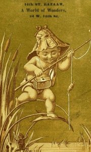 1870's-80's Fairy Pond Fishing Frog World Of Wonders 14th St Bazaar, NY Card F76