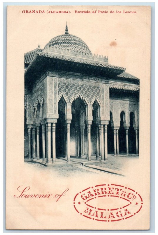 c1905 Entrada al Patio De Los Leones Granada (Alhambra) Spain Postcard 