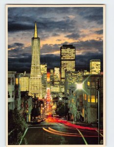 Postcard Night View of Financial District San Francisco California USA