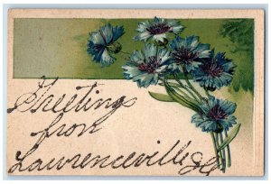 1915 Greetings From Lawrenceville Illinois IL Posted Embossed Flower Postcard