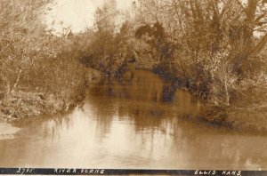 1908 House River Scene EWllis Kansas Early Real Photo RPPC Postcard P165