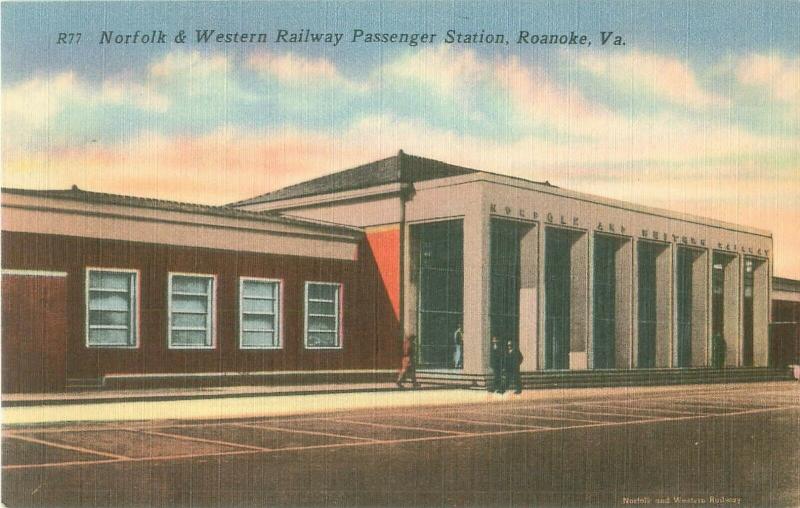 Norfolk & Western Railway Passenger Station Roanoke Virginia VA Linen Postcard