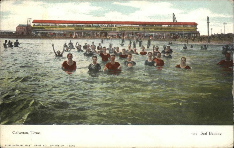 Galveston Texas TX Surf Bathing Swimming Pool c1910 Vintage Postcard