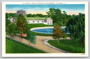 Columbia South Carolina~Air View Municipal Waterworks~Vintage Linen Postcard