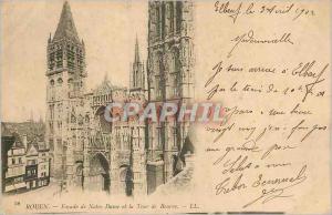 Old Postcard Rouen Facade of Notre Dame and the Butter Tower (map 1900)