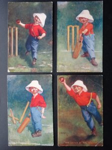 4 x Cricket Theme CATCH OF SEASON / OUT FIRST BALL c1907 Postcard E.P Kinsella