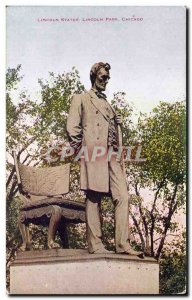 Postcard Old Lincoln Statue Lincoln Park Chicago