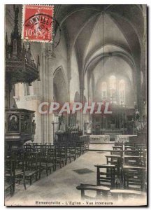 Old Postcard Ermenonville Church Inside view