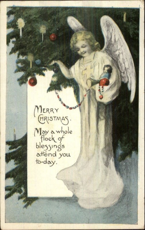 Christmas - Angel Decorating the Tree Series 180 c1915 Postcard