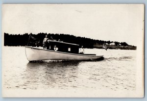 1911 YMCA Flag H M Moore Boat Friendship Maine ME RPPC Photo Antique Postcard
