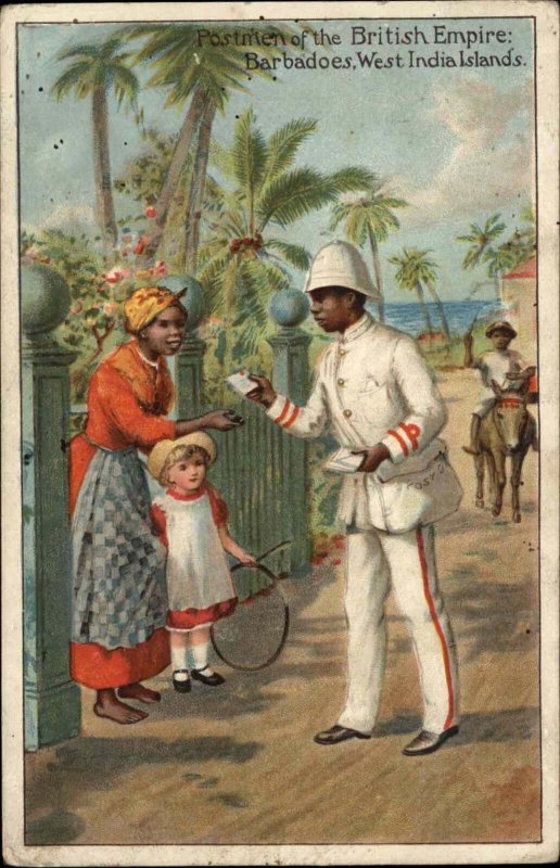 Antique PC BARBADOS Postmen Mailman Postal Workers of BRITISH EMPIRE WEST INDIES