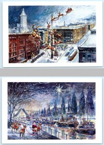 2 Postcards CHRISTMAS Artist Glenn Smith BOAT PARADE Sleigh Bell Square 4x6