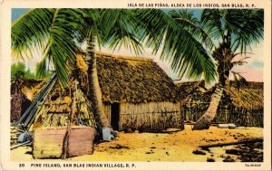 Pine Island San Blas Indian Village RP Vintage Linen Postcard Maduro Colortone 