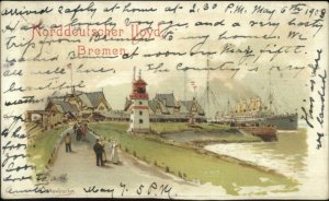 Nordd lloyd B remen Steamship Promo Menu Topper Lighthouse Postcard