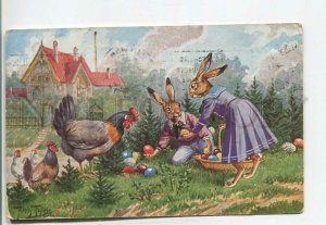 481773 Arthur THIELE Dressed BUNNY Rabbit HEN Rooster Egg EASTER TSN #1930