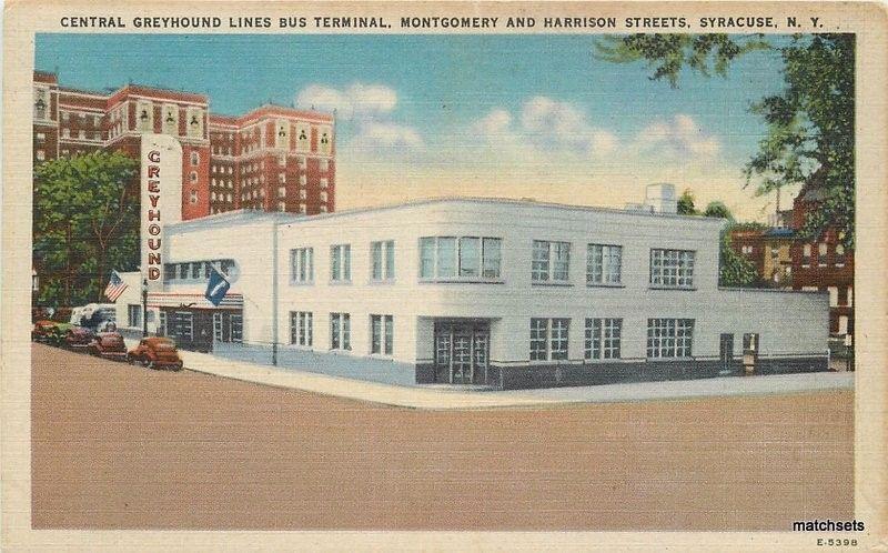 1940s Greyhound Bus Terminal roadside Syracuse New York Jubb postcard 4262