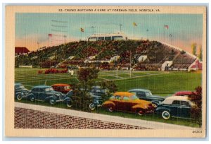 1940 Crowd Watching A Game At Foreman Field Norfolk Virginia VA Cars Postcard