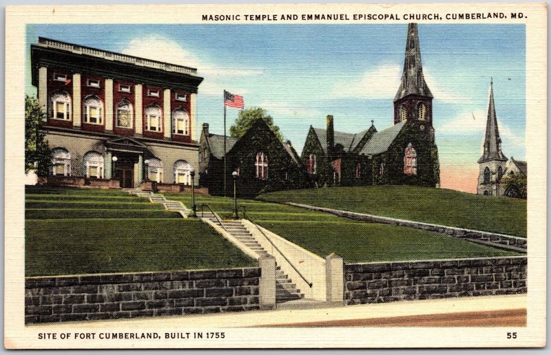 Masonic Temple Emanuel Episcopal Church Cumberland Maryland MD Stairs Postcard