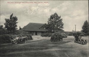 Wellesley MA RR Train Station Depot 1911 Used Postcard - Early Cars