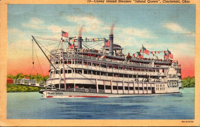 Ohio Cincinnati Coney Island Steamer Island Queen 1944 Curteich