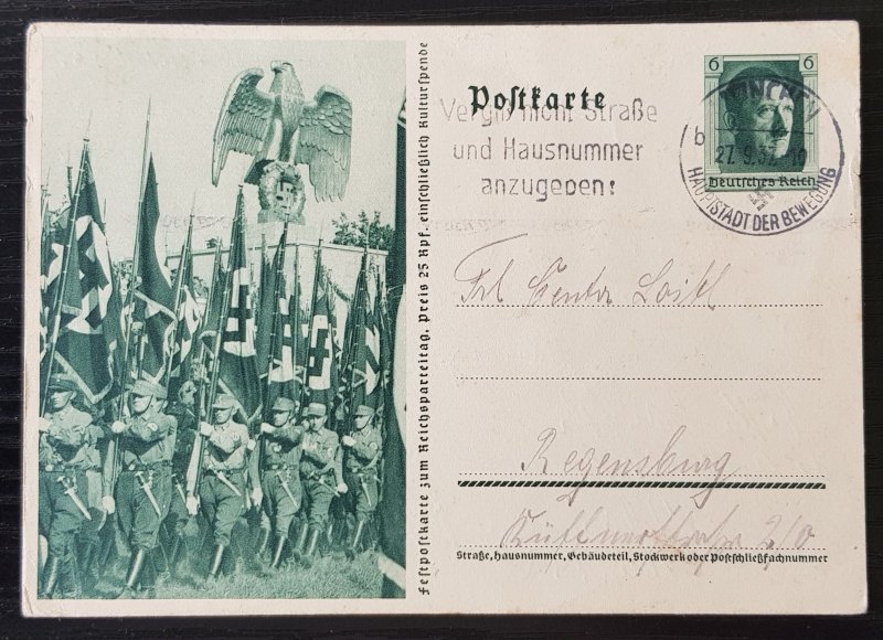 GERMANY THIRD 3rd REICH ORIGINAL POSTAL CARD NÜRNBERG RALLY 1937