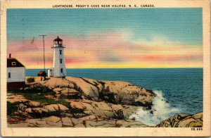 Vtg 1930s Lighthouse Peggy's Cove near Halifax Nova Scotia Canada Linen Postcard