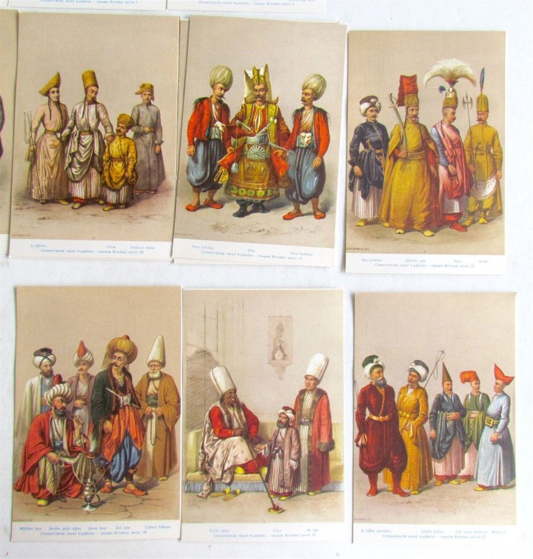 COSTUMES of OTTOMAN EMPIRE lot of 22 VINTAGE POSTCARDS w/ FOLDER TURKEY