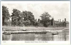 c1910s Hampton Court Palace, England River Thames Boats Shoreline Chimneys A359