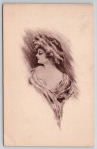Victorian Woman Flowers Lovely Lady Sketch Style A/S Cobb Shinn Postcard P28