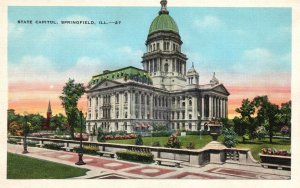 Vintage Postcard 1920's View of The State Capito Building Springfield Illinois