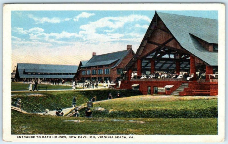 VIRGINIA BEACH, VA  Entrance to BATH HOUSES, NEW PAVILION ca 1920s  Postcard