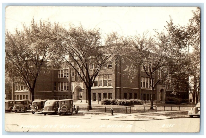 1939 Junior High School Building Cars Newton Iowa IA RPPC Photo Vintage Postcard