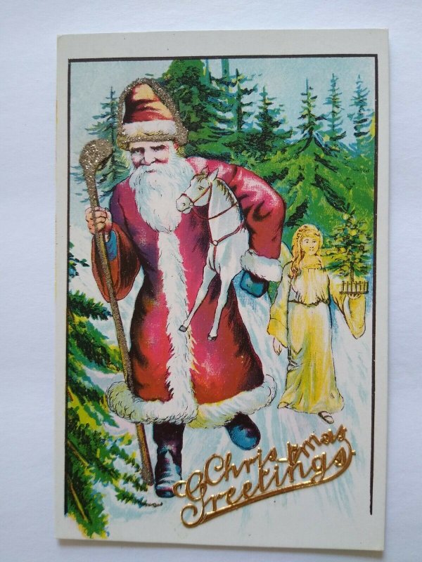 Vintage Christmas Postcard Santa Claus Raised Text Glitter Germany Series 76 78