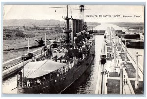 Panama Postcard Warship in Gatun Locks Panama Canal c1910 WW1 RPPC Photo