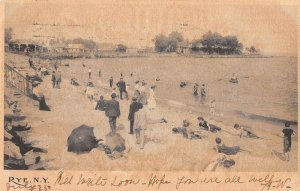 Rye New York Busy Beach Scene Vintage Postcard AA48992