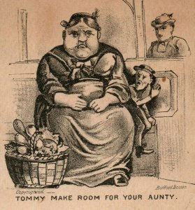 1870's Baskins' Oysters Big Woman Tiny Boy Squished Comical P165