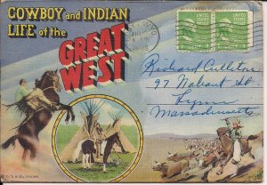 Souvenir FOLDER, Cowboy & Indian Life of West, 1948, Rodeo, Curt Teich Linen