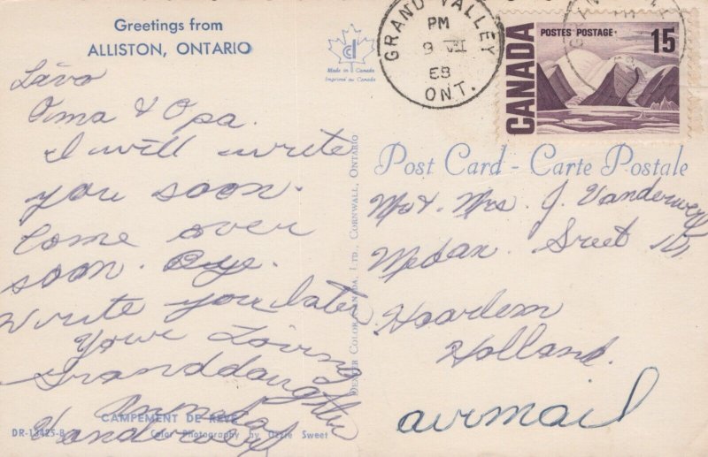 Canada Greetings From Alliston Ontario Chrome Postcard 09.89