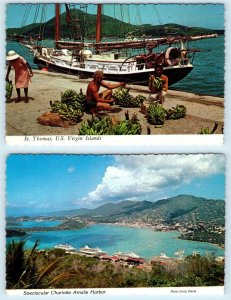 2 - 4x6 Postcards ST. THOMAS, Virgin Islands CHARLOTTE AMALIE Harbor c1970s